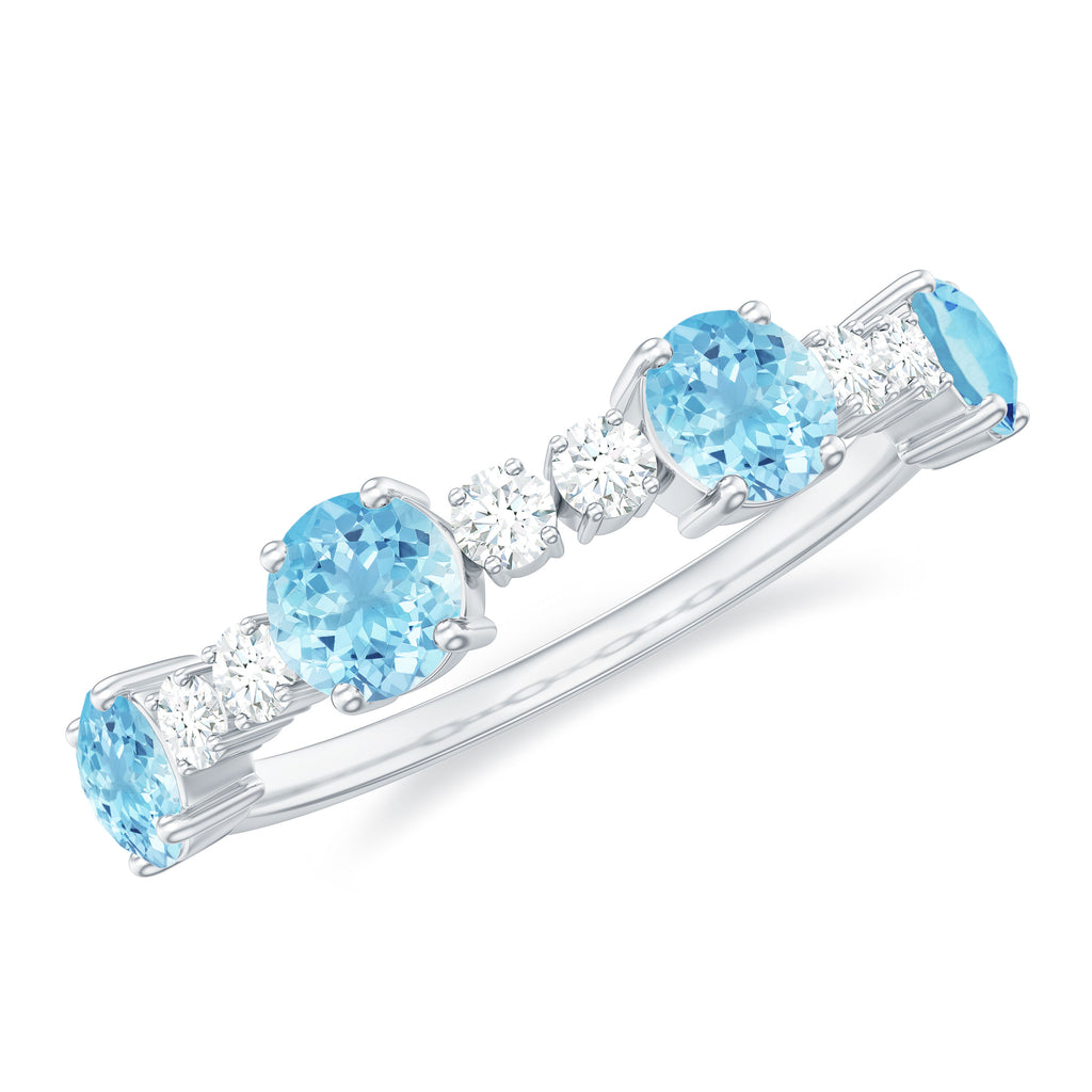 Aquamarine and Diamond Half Eternity Ring in Prong Setting Aquamarine - ( AAA ) - Quality - Rosec Jewels