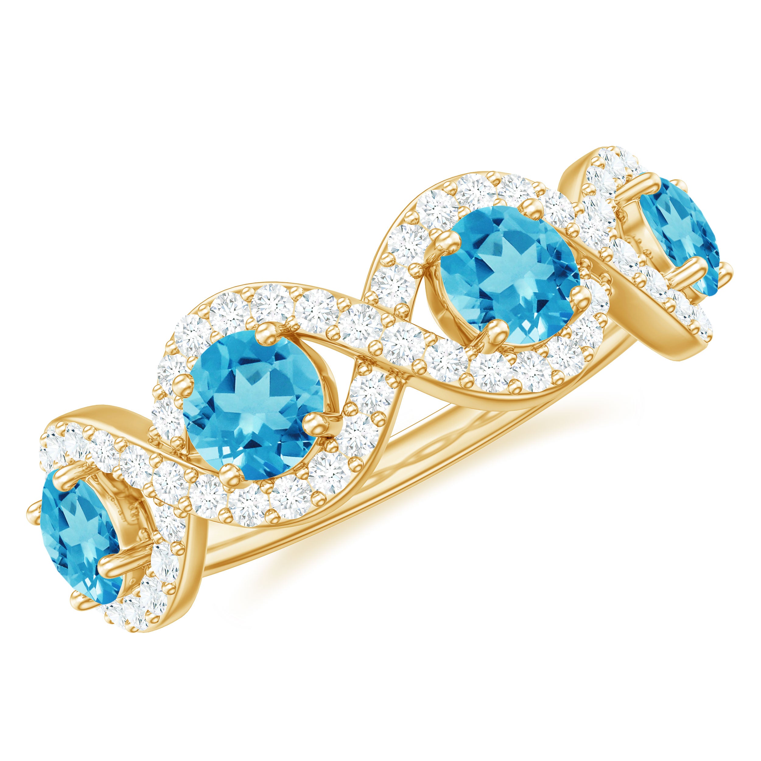 Natural Swiss Blue Topaz Half Eternity Ring with Diamond Swiss Blue Topaz - ( AAA ) - Quality - Rosec Jewels