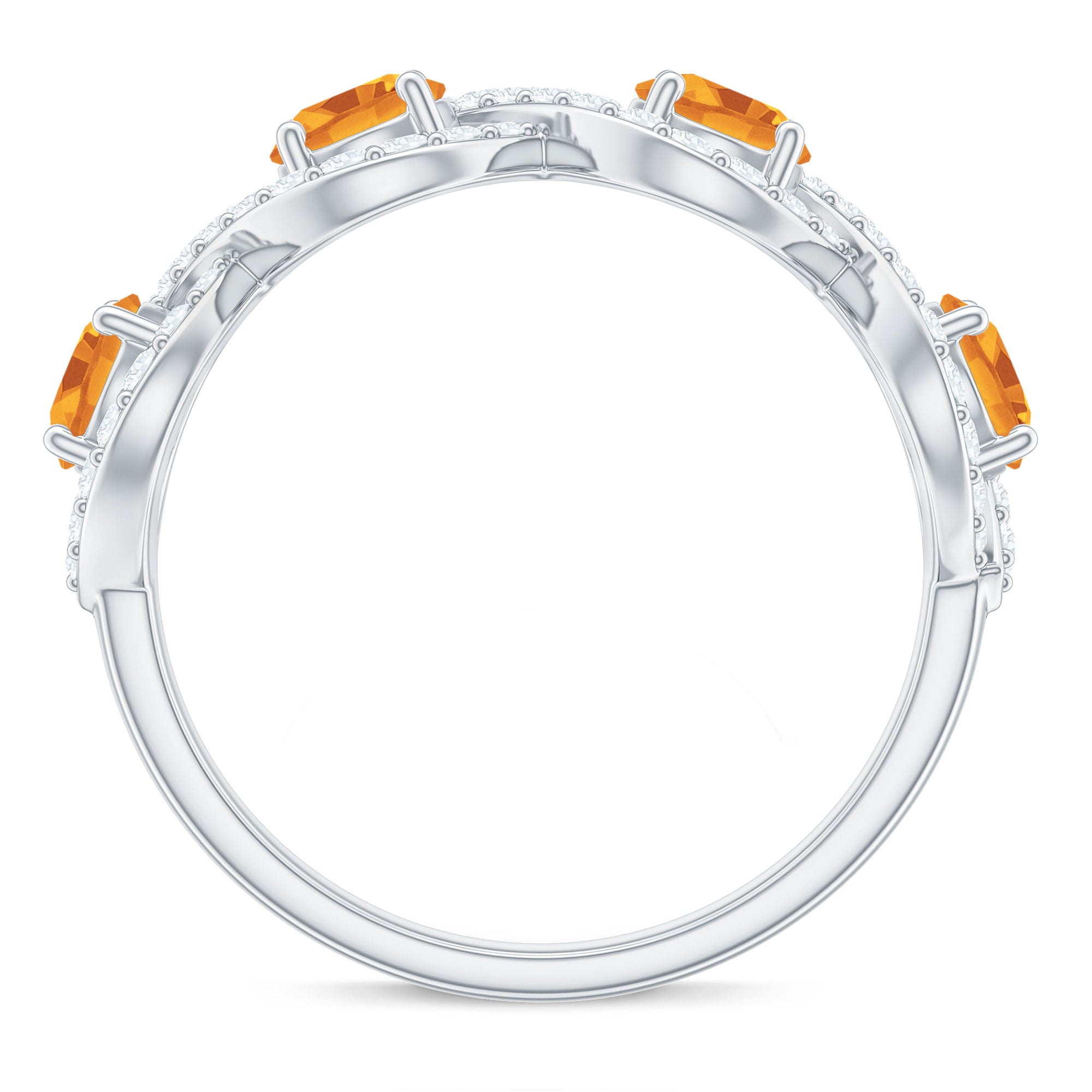 Real Citrine and Moissanite Minimal Braided Eternity Ring Citrine - ( AAA ) - Quality - Rosec Jewels