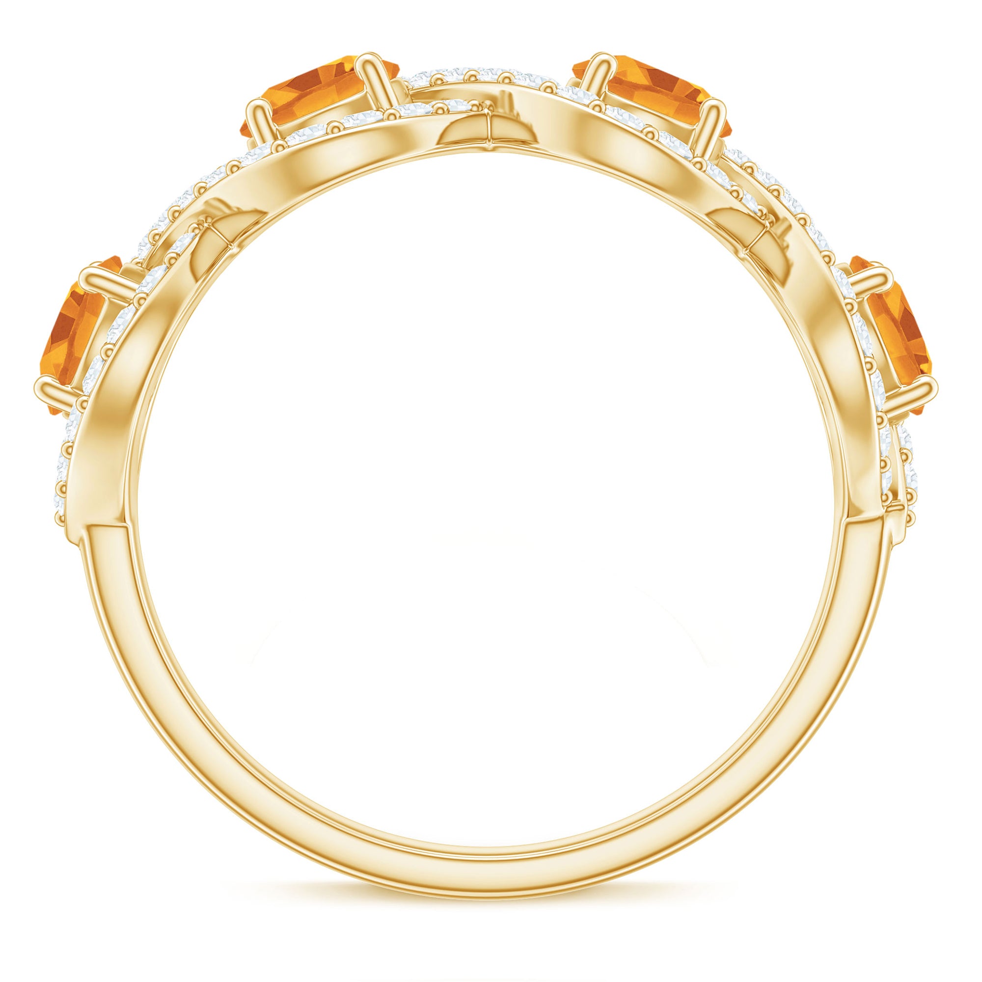 Real Citrine and Moissanite Minimal Braided Eternity Ring Citrine - ( AAA ) - Quality - Rosec Jewels