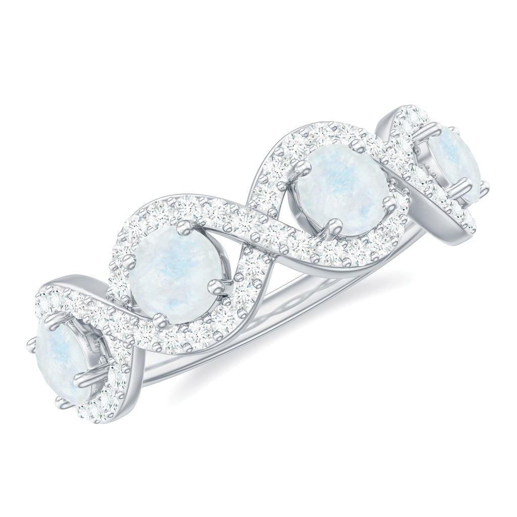 Genuine Moonstone Half Eternity Ring with Diamond Moonstone - ( AAA ) - Quality - Rosec Jewels