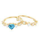Heart Shape Swiss Blue Topaz and Moissanite Stackable Ring Set Swiss Blue Topaz - ( AAA ) - Quality - Rosec Jewels