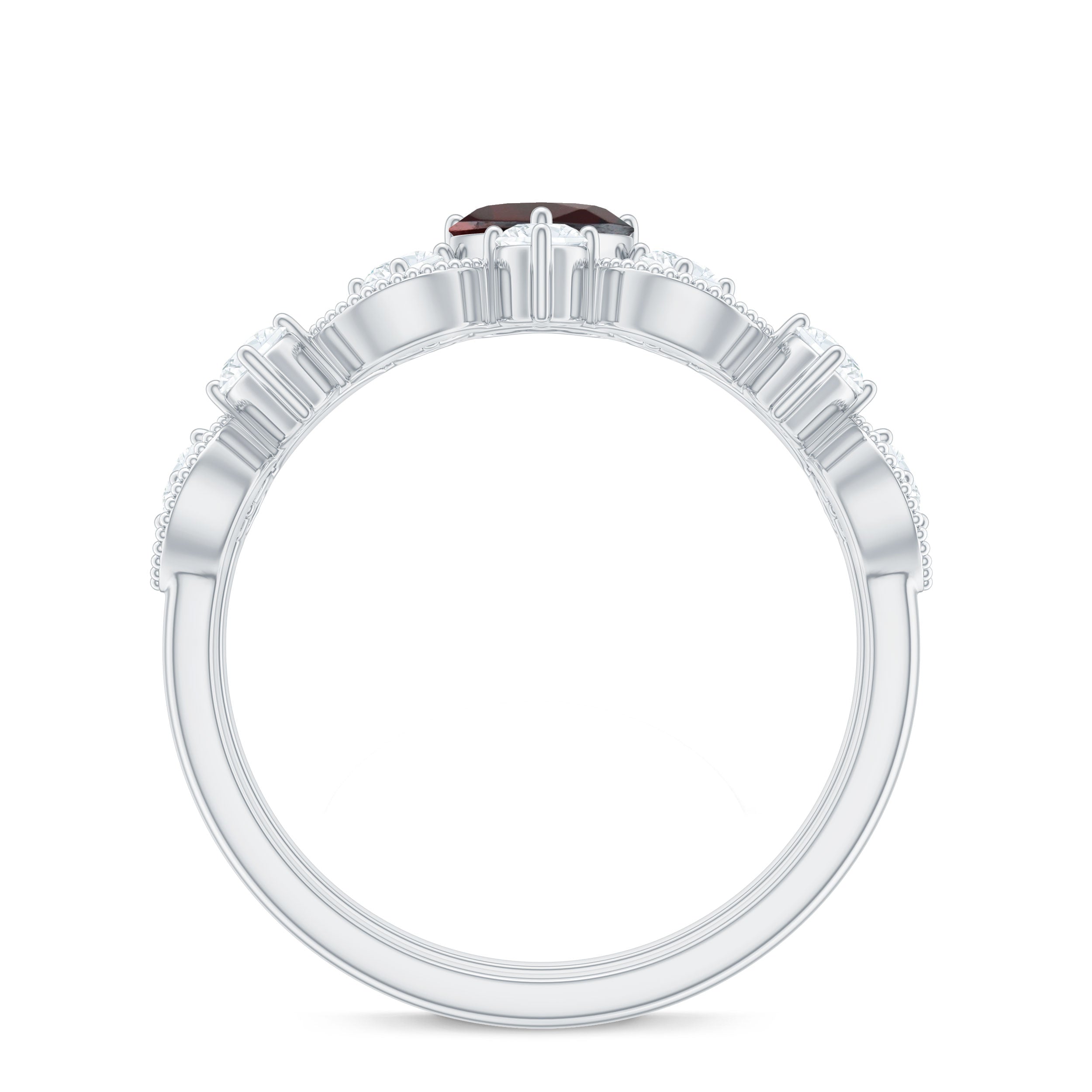 Real Garnet Stackable Ring Set with Diamond in Prong Setting Garnet - ( AAA ) - Quality - Rosec Jewels