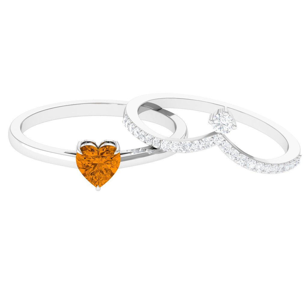 Heart Citrine Solitaire Ring Set with Diamond Citrine - ( AAA ) - Quality - Rosec Jewels