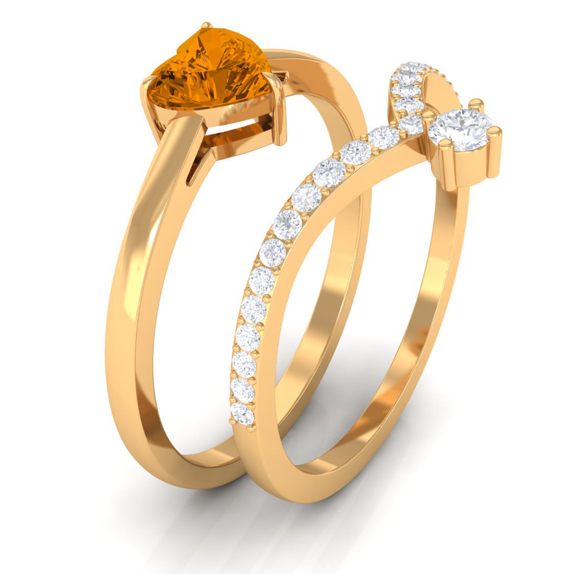 Heart Citrine Solitaire Ring Set with Diamond Citrine - ( AAA ) - Quality - Rosec Jewels