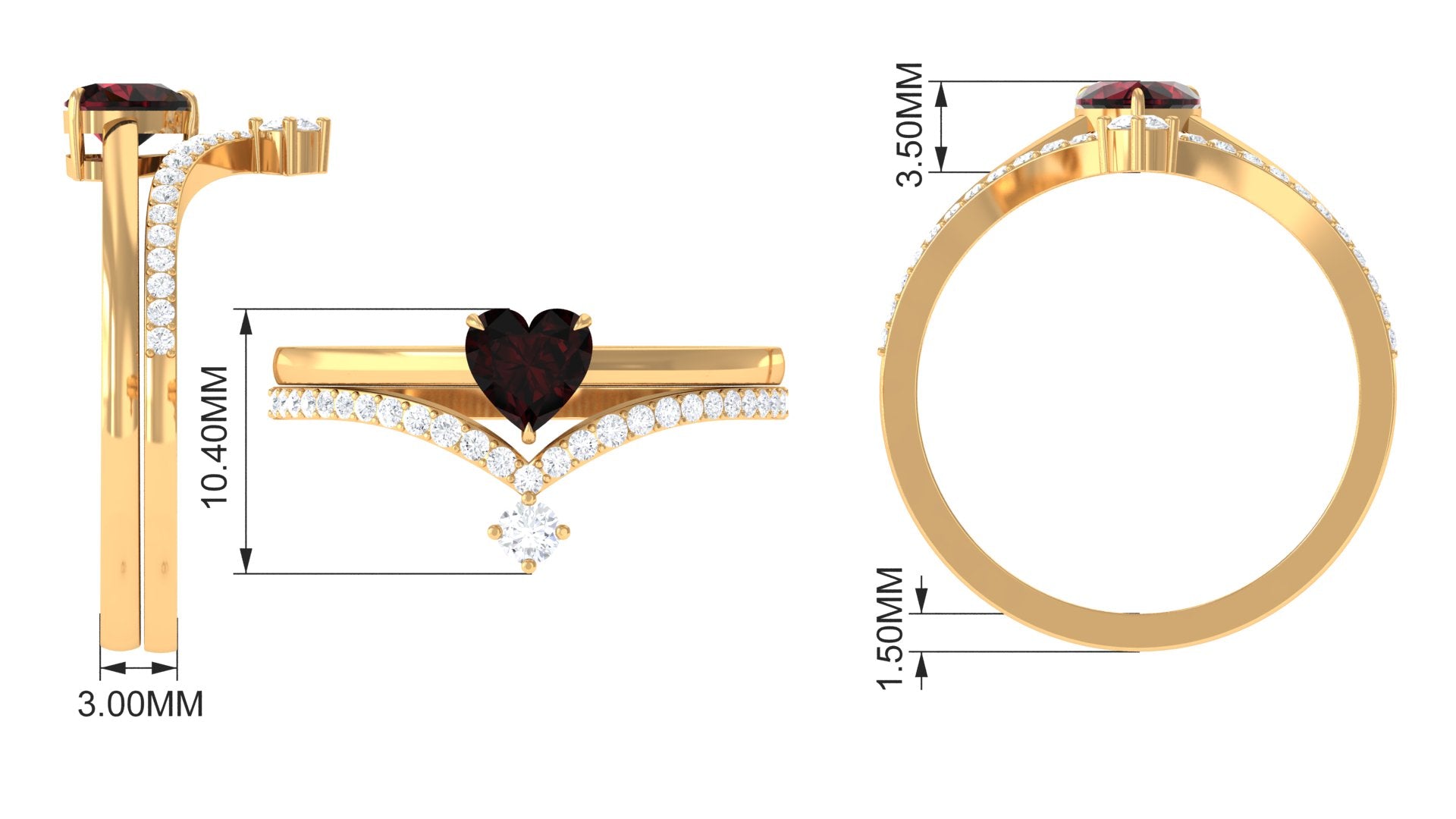 Real Red Garnet Heat Ring Set with Diamond Garnet - ( AAA ) - Quality - Rosec Jewels