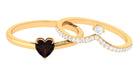 Real Red Garnet Heat Ring Set with Diamond Garnet - ( AAA ) - Quality - Rosec Jewels