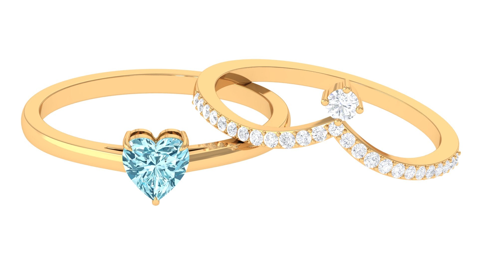 Real Aquamarine Heart Ring Set with Diamond Aquamarine - ( AAA ) - Quality - Rosec Jewels