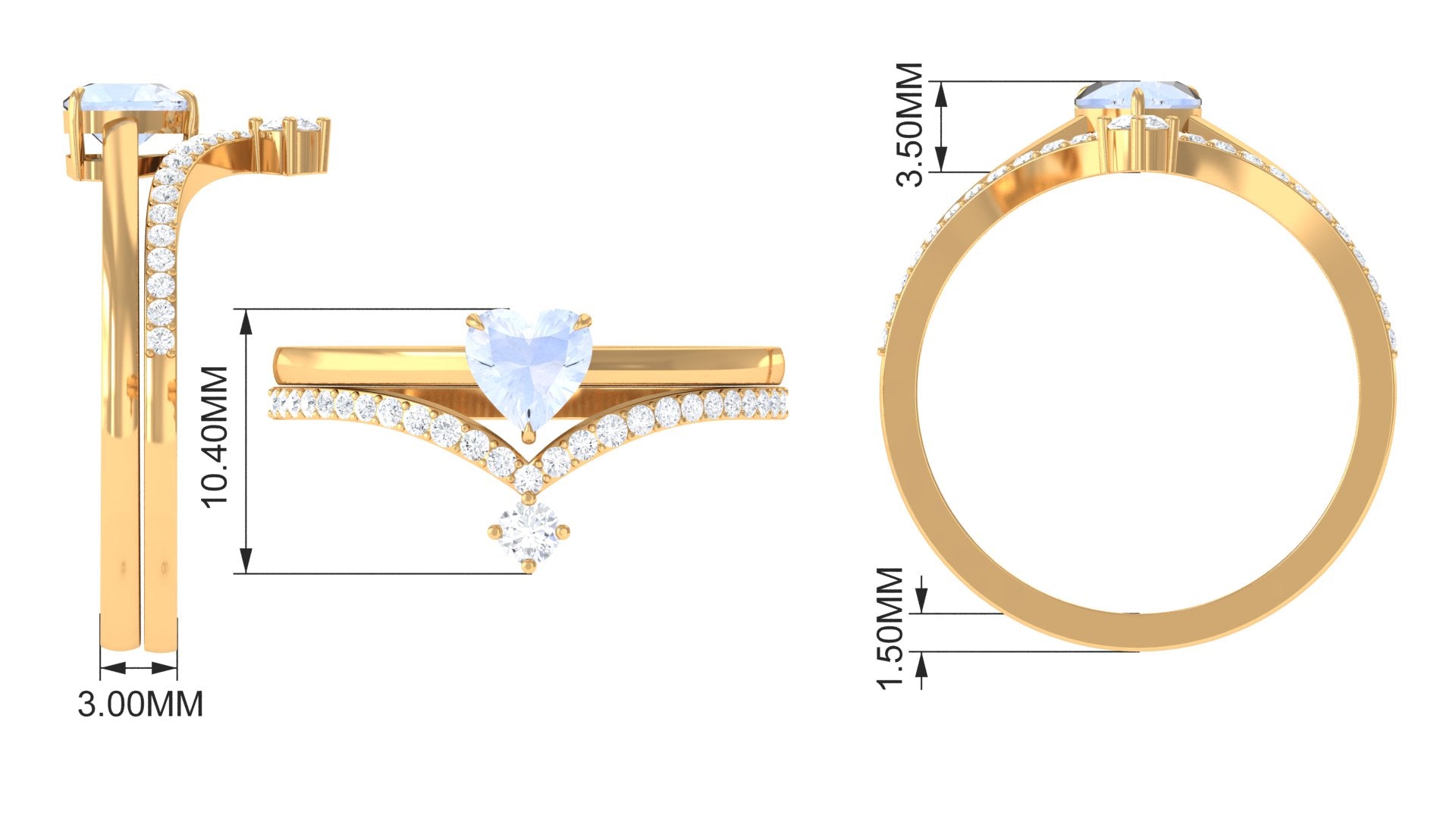 Heart Shape Moonstone Ring Set with Diamond Moonstone - ( AAA ) - Quality - Rosec Jewels