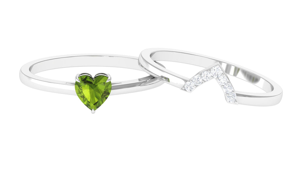 Heart Shape Peridot and Diamond Ring Set Peridot - ( AAA ) - Quality - Rosec Jewels