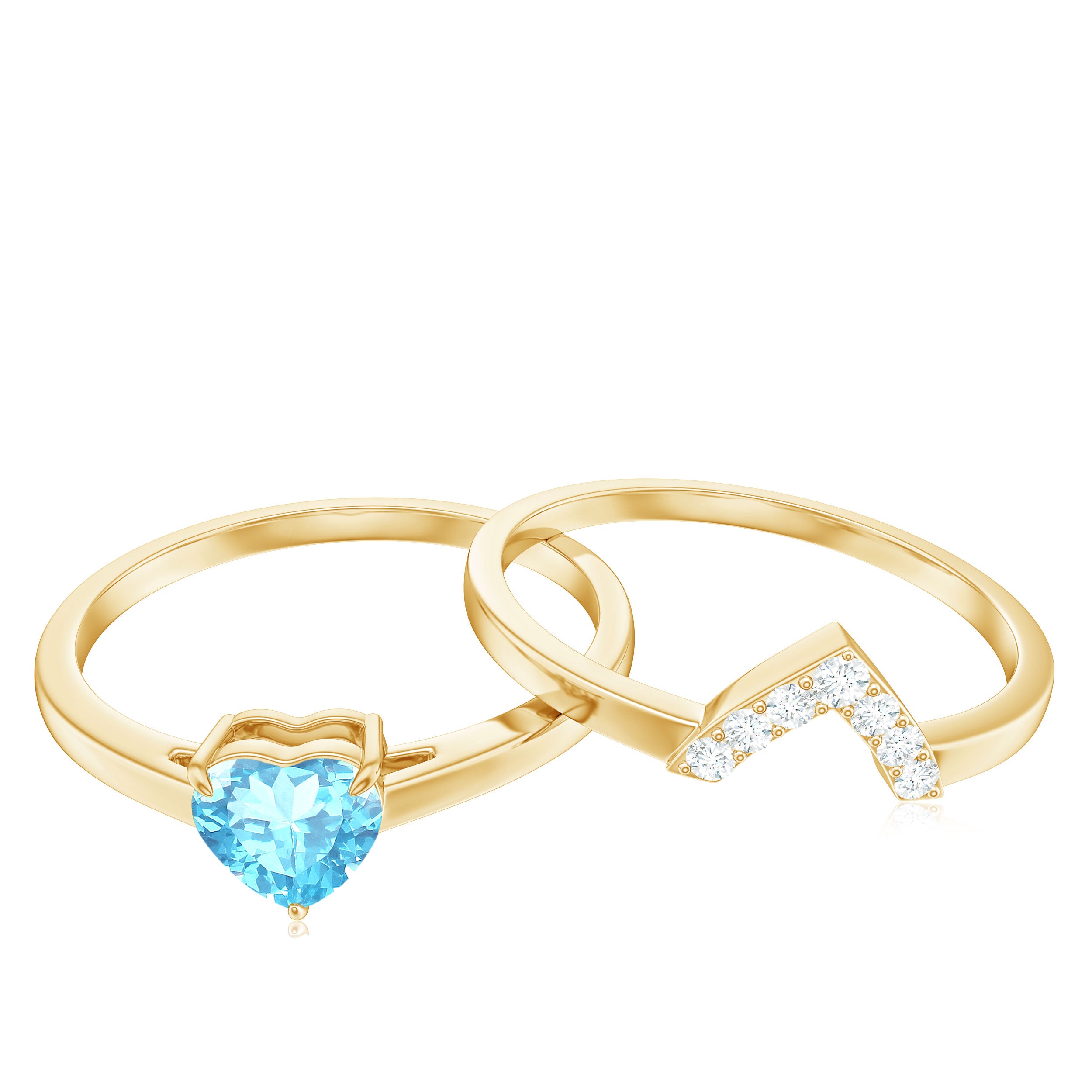 Heart Aquamarine and Diamond Stackable Ring Set Aquamarine - ( AAA ) - Quality - Rosec Jewels