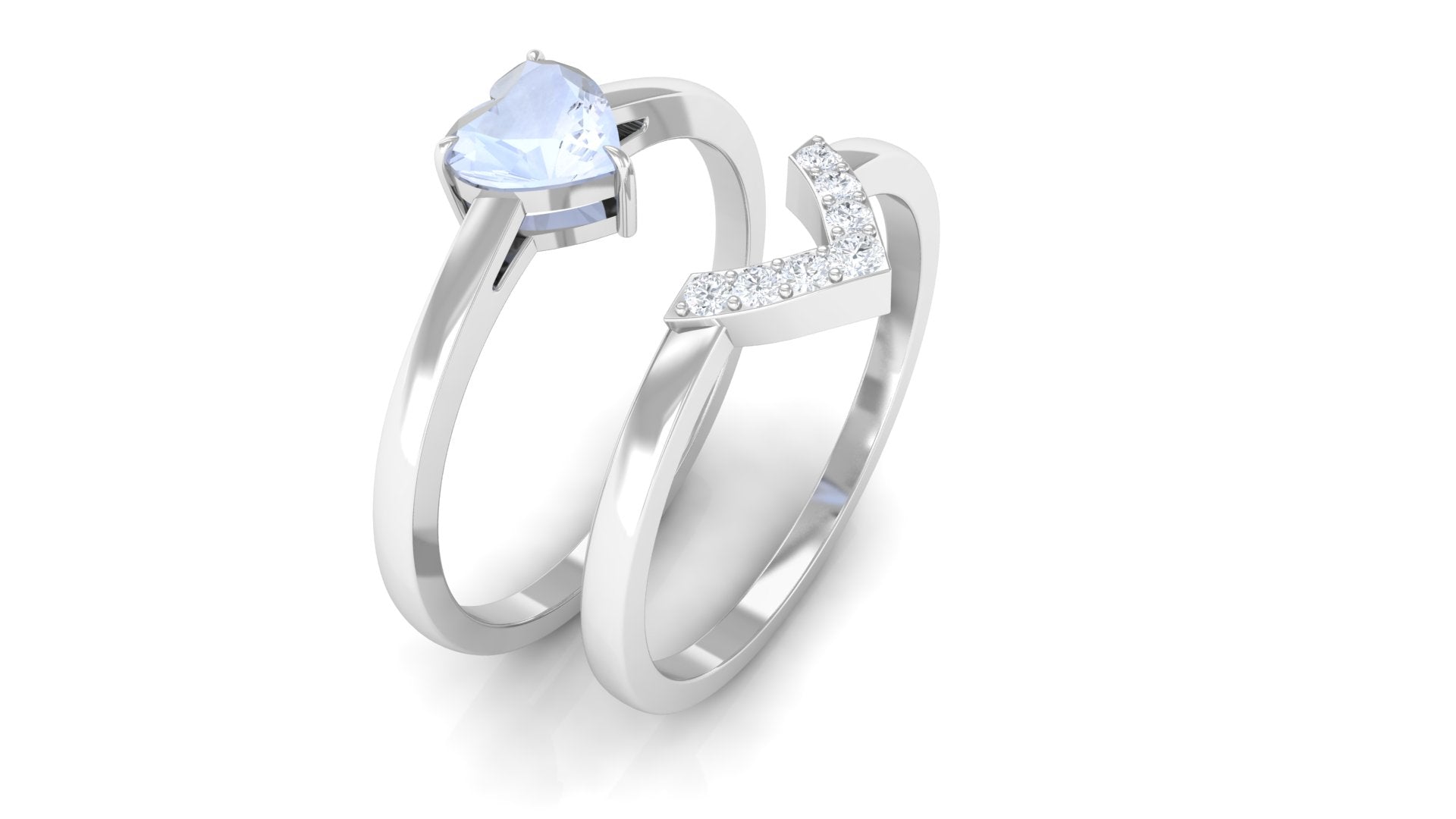 Heart Shape Moonstone Solitaire Ring Set with Diamond Moonstone - ( AAA ) - Quality - Rosec Jewels