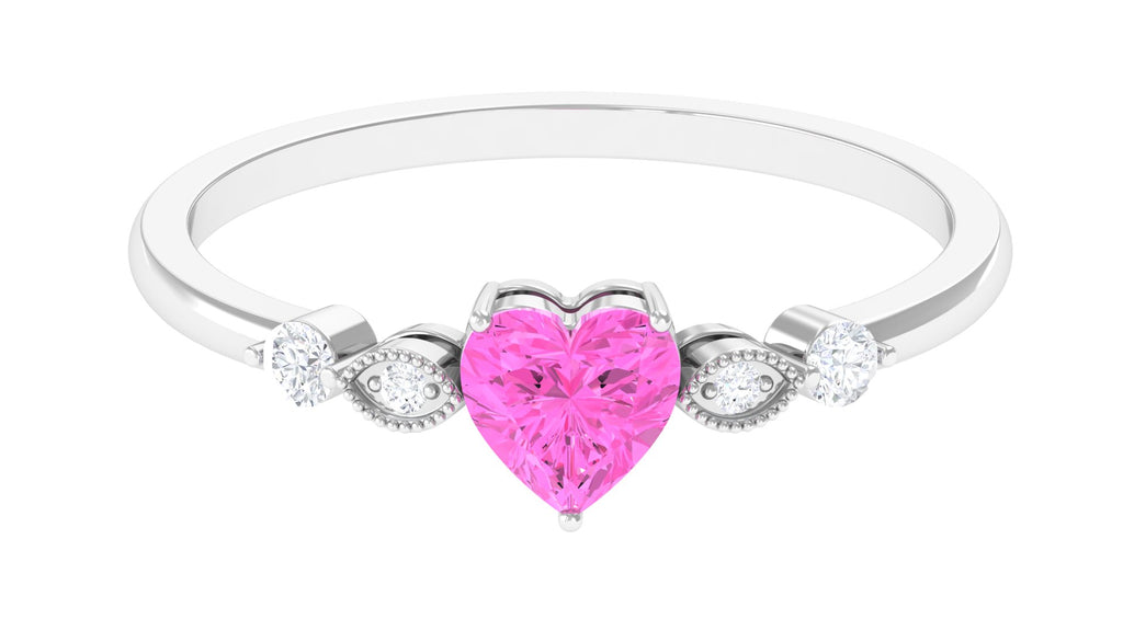 Solitaire Pink Sapphire and Diamond Heart Promise Ring Pink Sapphire - ( AAA ) - Quality - Rosec Jewels