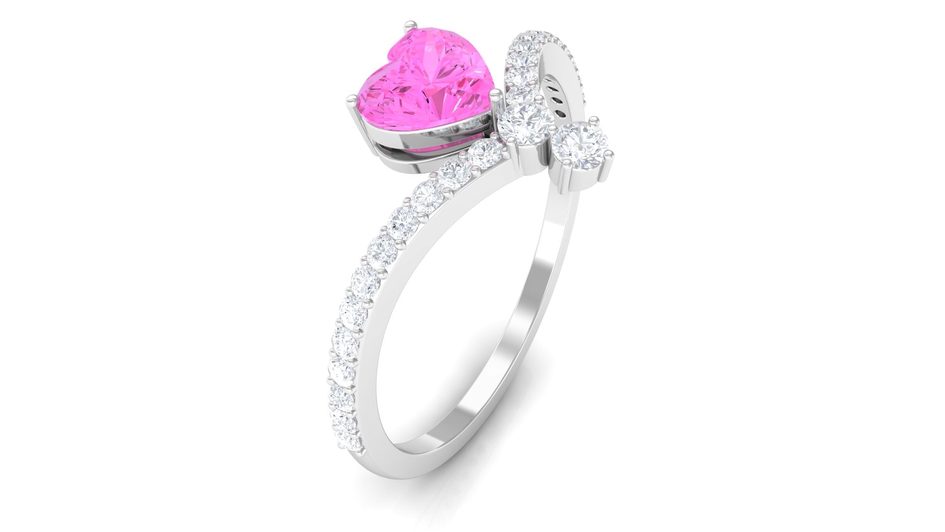Heart Shape Pink Sapphire Solitaire Ring with Diamond Pink Sapphire - ( AAA ) - Quality - Rosec Jewels