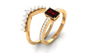 Natural Garnet and Diamond Stackable Ring Set Garnet - ( AAA ) - Quality - Rosec Jewels
