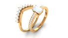 Emerald Cut Moonstone and Diamond Stackable Ring Set Moonstone - ( AAA ) - Quality - Rosec Jewels