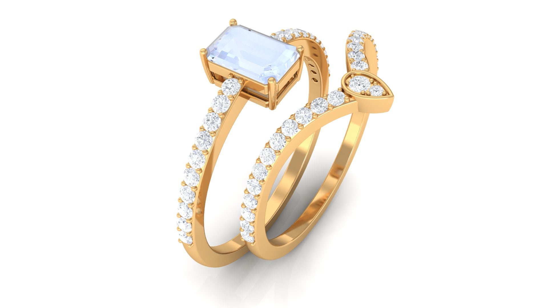 Moonstone Stackable Ring Set with Diamond Moonstone - ( AAA ) - Quality - Rosec Jewels