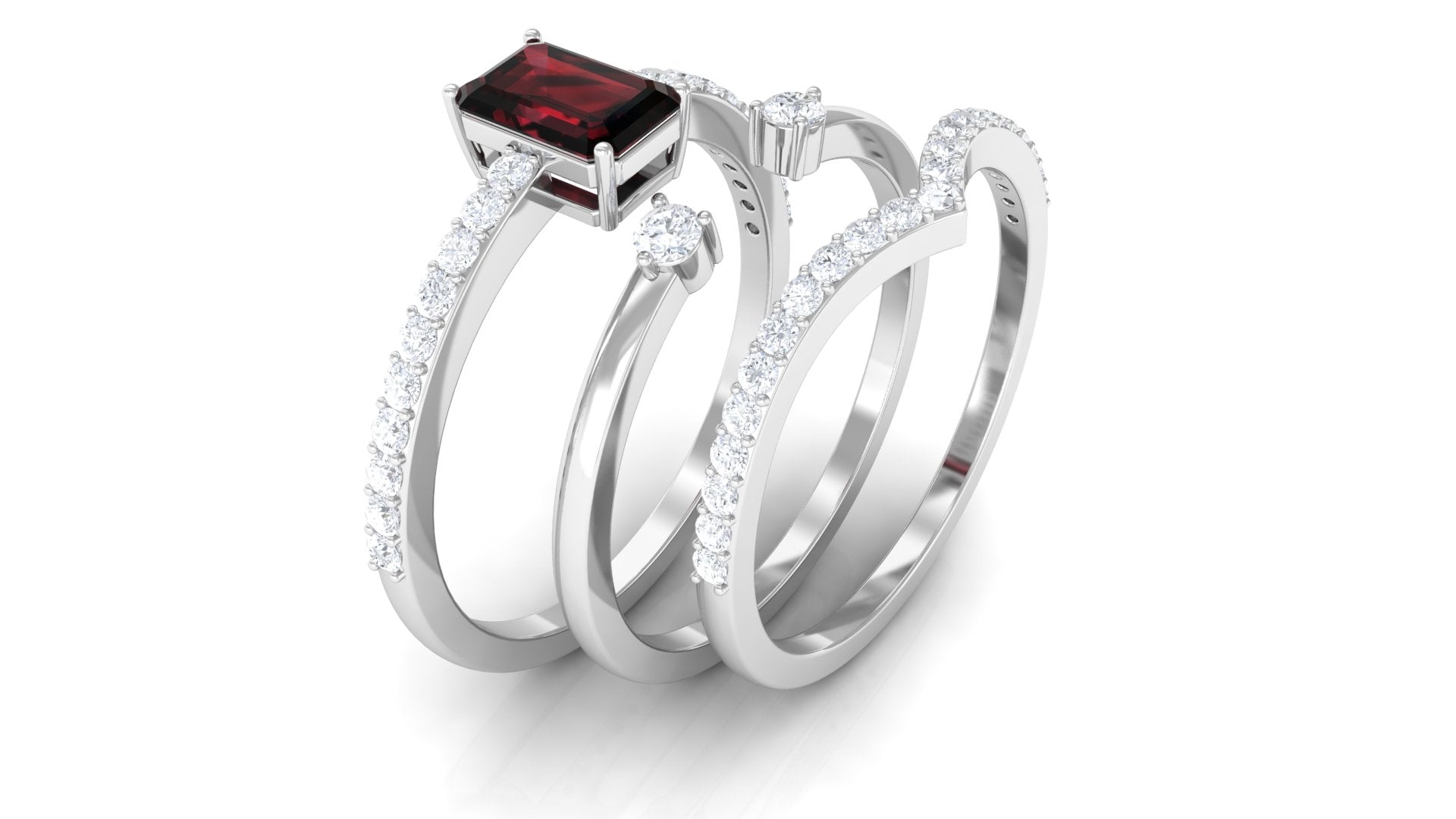 Certified Garnet Ring Set with Diamond in Prong Setting Garnet - ( AAA ) - Quality - Rosec Jewels