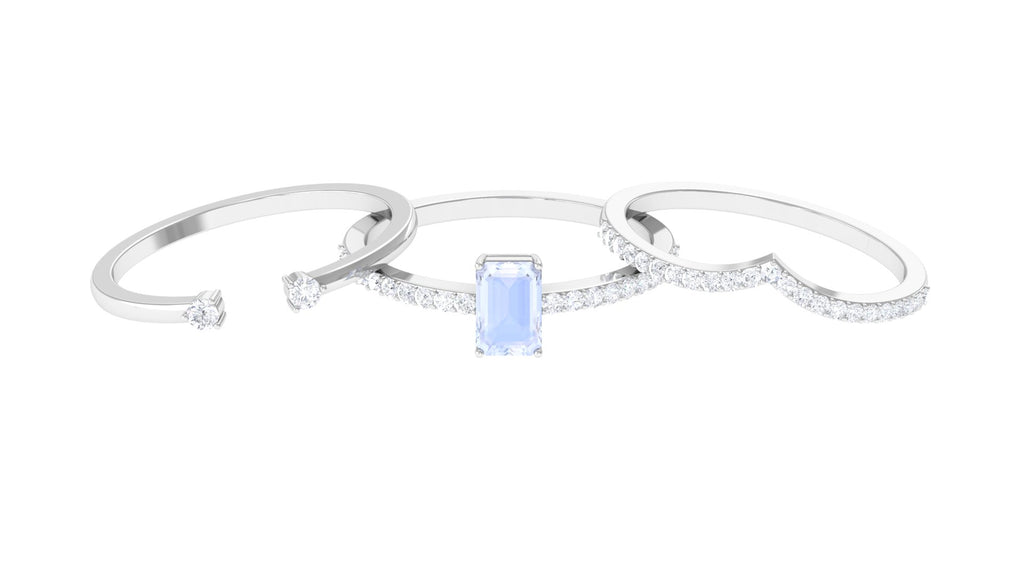 Natural Moonstone and Diamond Stackable Ring Set Moonstone - ( AAA ) - Quality - Rosec Jewels