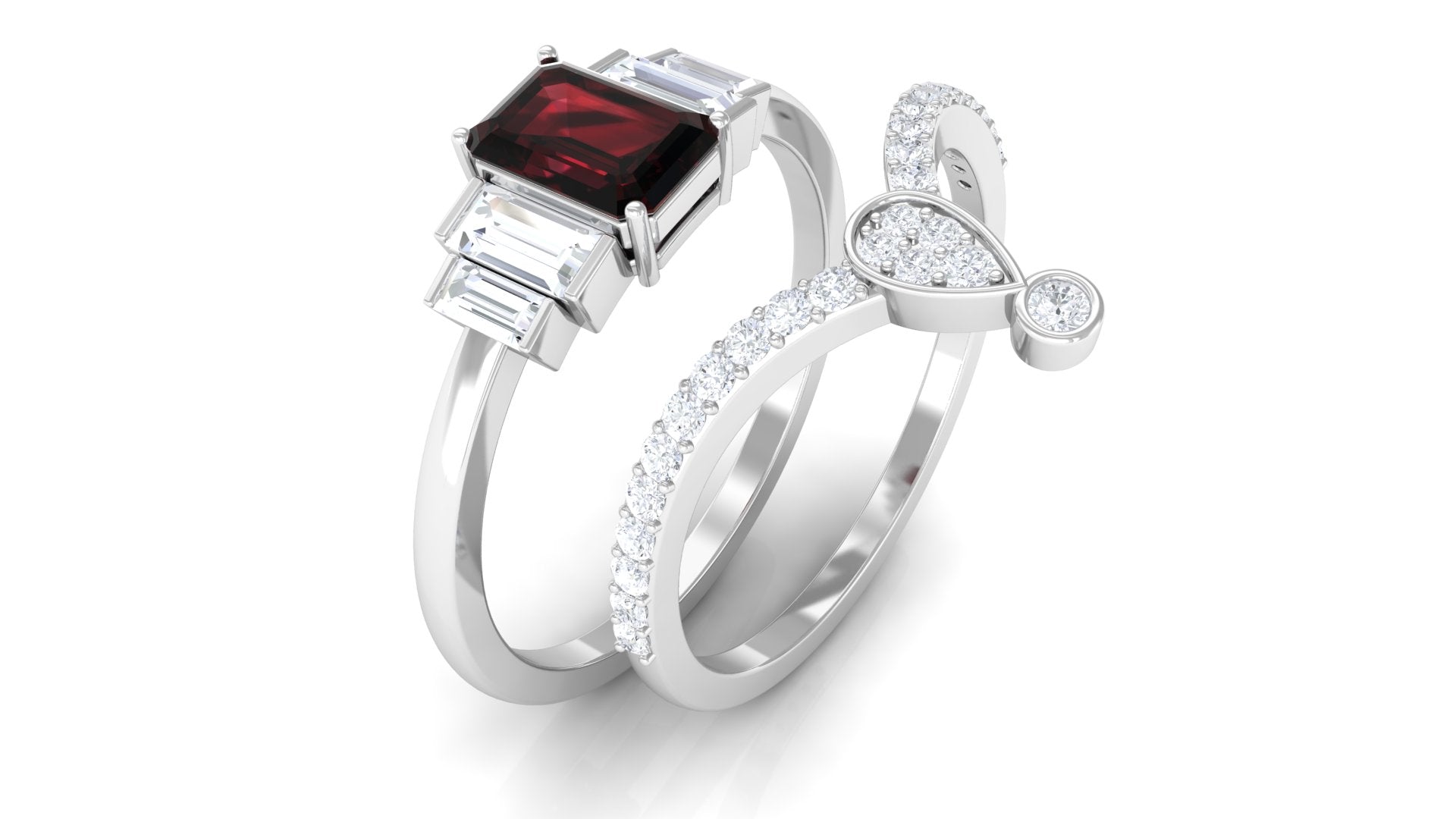 Genuine Garnet and Diamond Ring Set Garnet - ( AAA ) - Quality - Rosec Jewels
