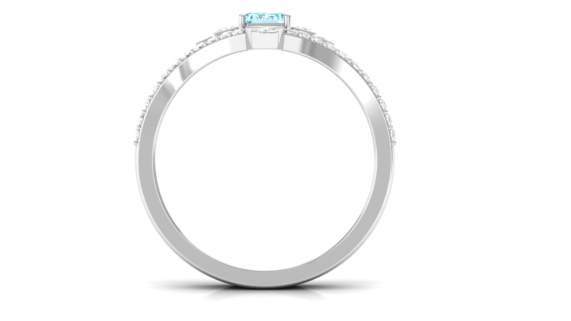 Real Aquamarine and Moissanite Stackable Ring Set Aquamarine - ( AAA ) - Quality - Rosec Jewels