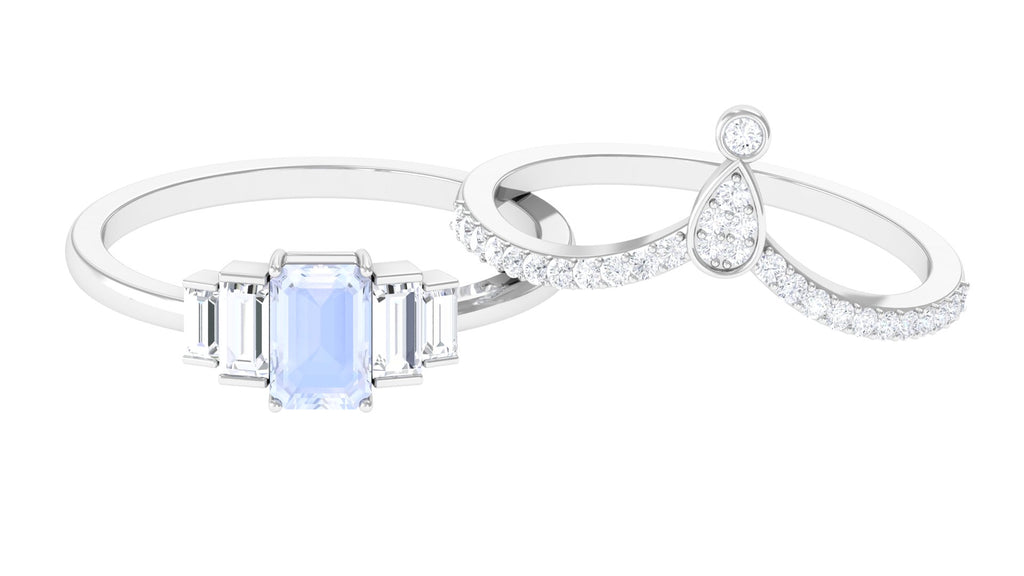 Real Moonstone and Moissanite Stackable Ring Set Moonstone - ( AAA ) - Quality - Rosec Jewels