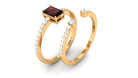 Natural Garnet and Diamond Solitaire Ring Set Garnet - ( AAA ) - Quality - Rosec Jewels