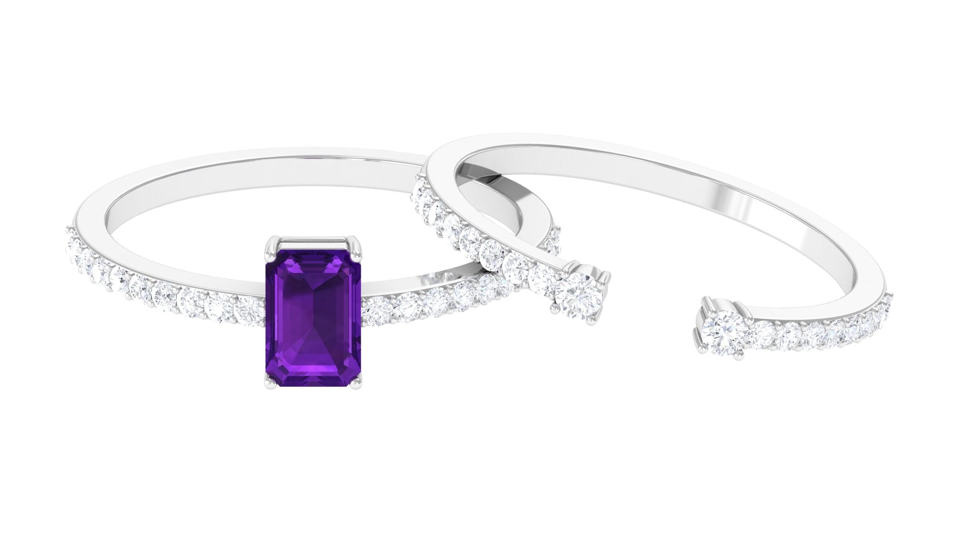 Real Amethyst and Diamond Solitaire Ring Set Amethyst - ( AAA ) - Quality - Rosec Jewels