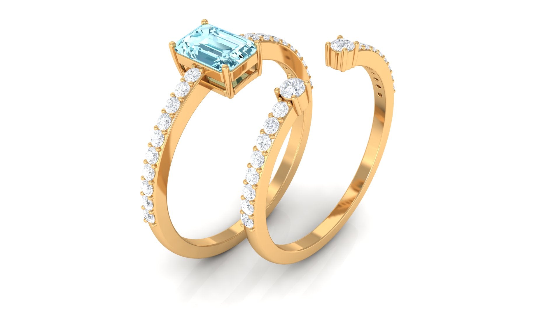 Aquamarine and Diamond Solitaire Ring Set in Prong Setting Aquamarine - ( AAA ) - Quality - Rosec Jewels
