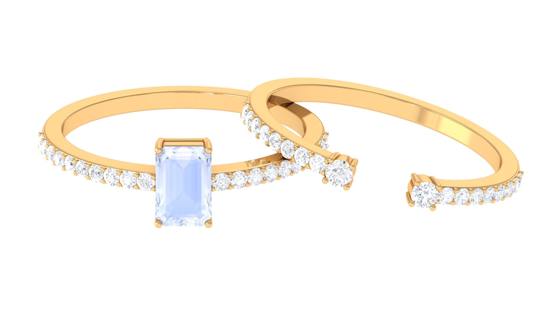 Moonstone and Diamond Solitaire Ring Set Moonstone - ( AAA ) - Quality - Rosec Jewels