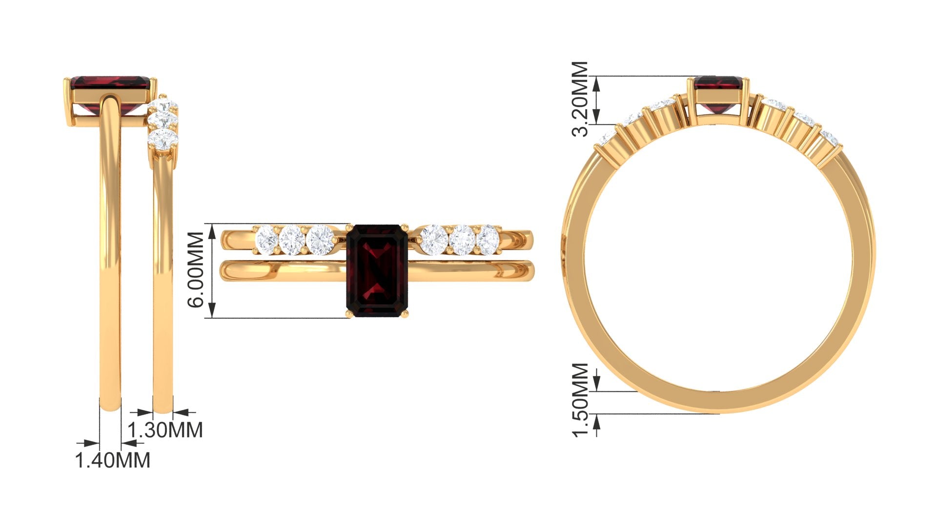 Real Garnet and Diamond Ring Set Garnet - ( AAA ) - Quality - Rosec Jewels