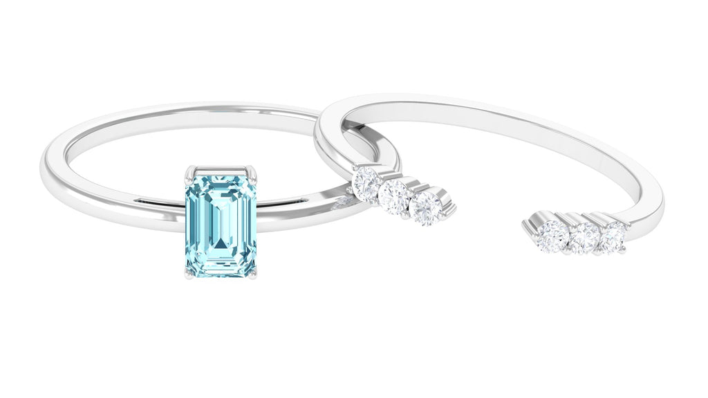 Aquamarine and Diamond Solitaire Stackable Ring Set Aquamarine - ( AAA ) - Quality - Rosec Jewels