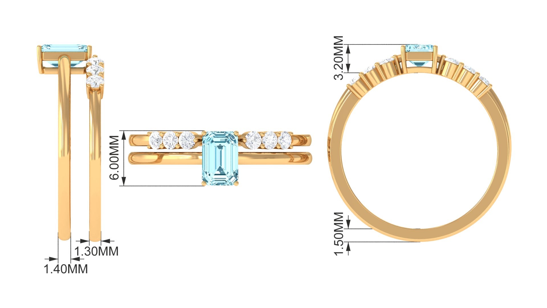 Aquamarine and Diamond Solitaire Stackable Ring Set Aquamarine - ( AAA ) - Quality - Rosec Jewels
