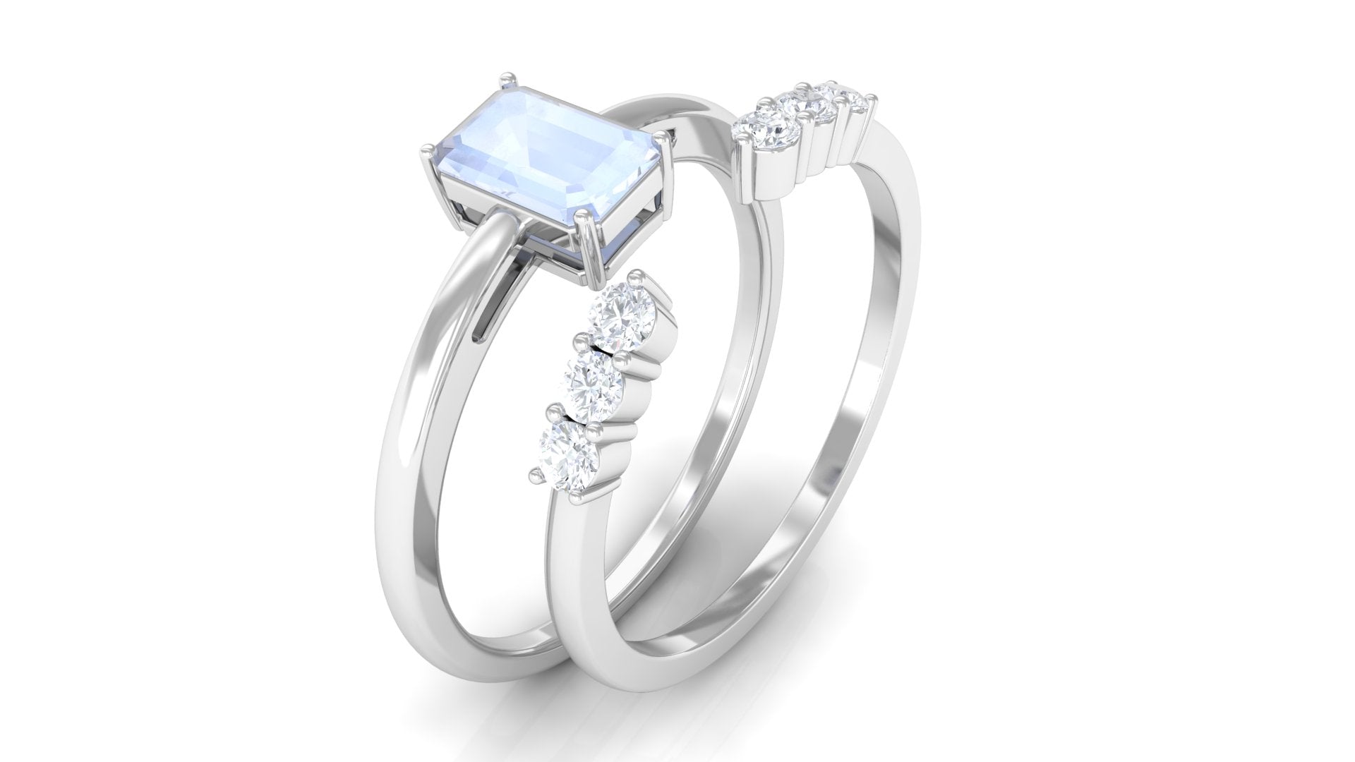 Moonstone Solitaire Ring Set with Diamond Moonstone - ( AAA ) - Quality - Rosec Jewels