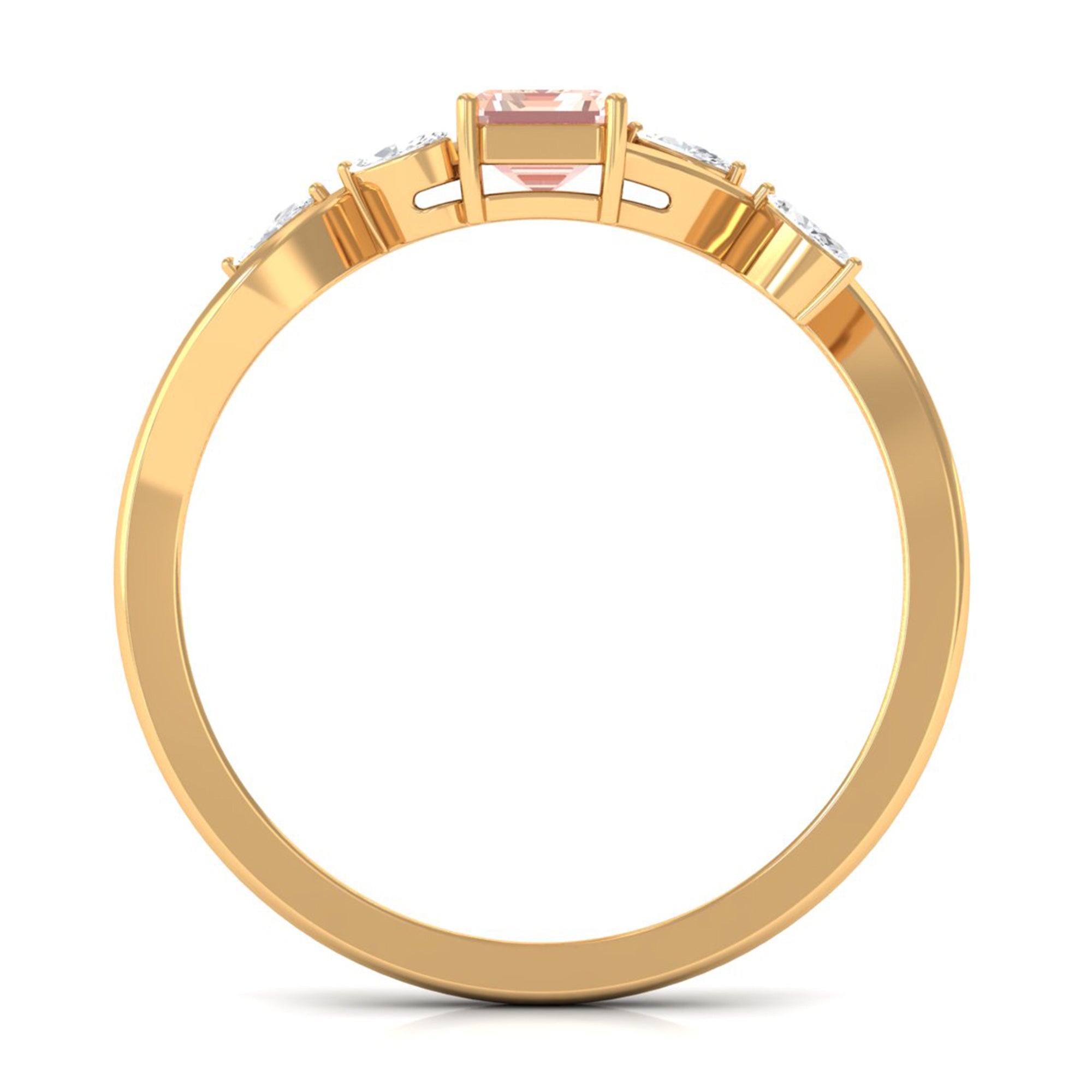Emerald Cut Morganite and Diamond Solitaire Engagement Ring in Split Shank Morganite - ( AAA ) - Quality - Rosec Jewels