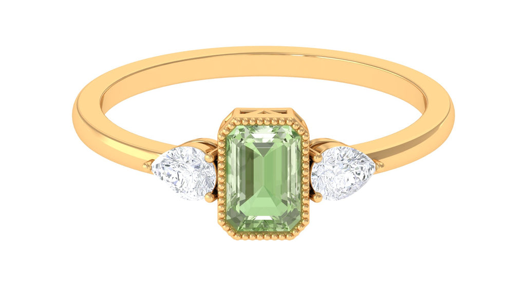 Green Sapphire and Diamond Three Stone Ring in Bezel Setting Green Sapphire - ( AAA ) - Quality - Rosec Jewels