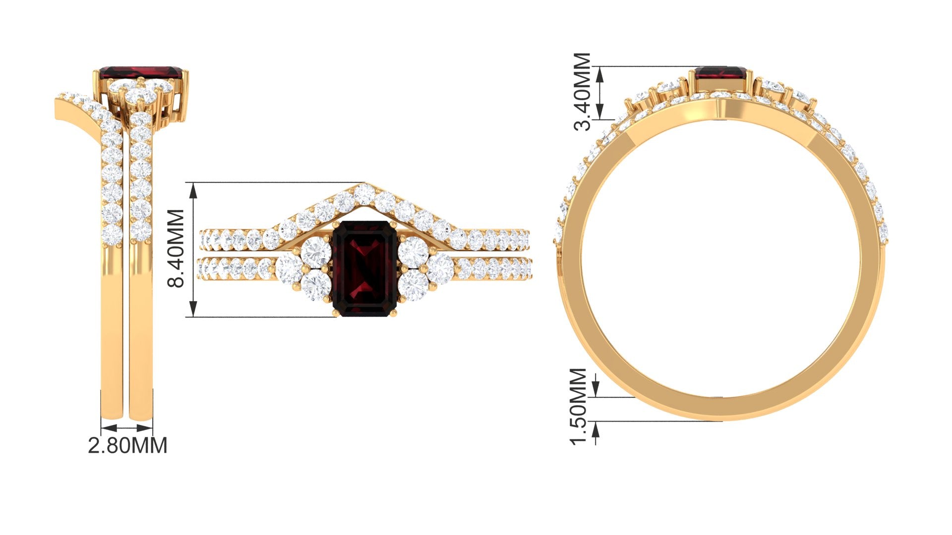 Natural Garnet Ring Set with Diamond Stones Garnet - ( AAA ) - Quality - Rosec Jewels