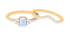 Natural Moonstone Stackable Ring Set with Diamond Moonstone - ( AAA ) - Quality - Rosec Jewels