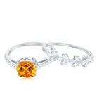 Genuine Citrine Stackable Ring Set with Moissanite Stones Citrine - ( AAA ) - Quality - Rosec Jewels
