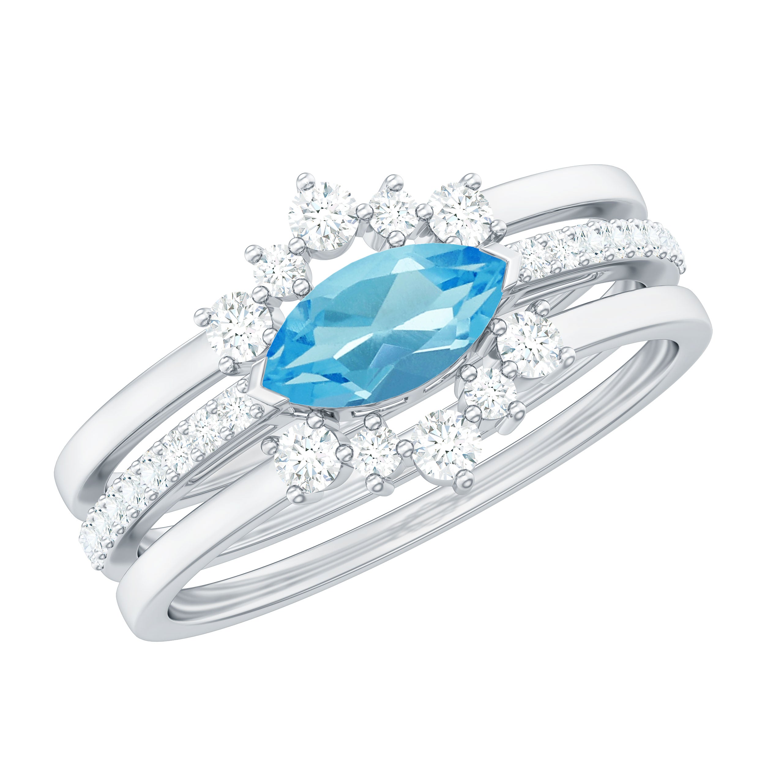 Natural Swiss Blue Topaz and Diamond Ring Set Swiss Blue Topaz - ( AAA ) - Quality - Rosec Jewels