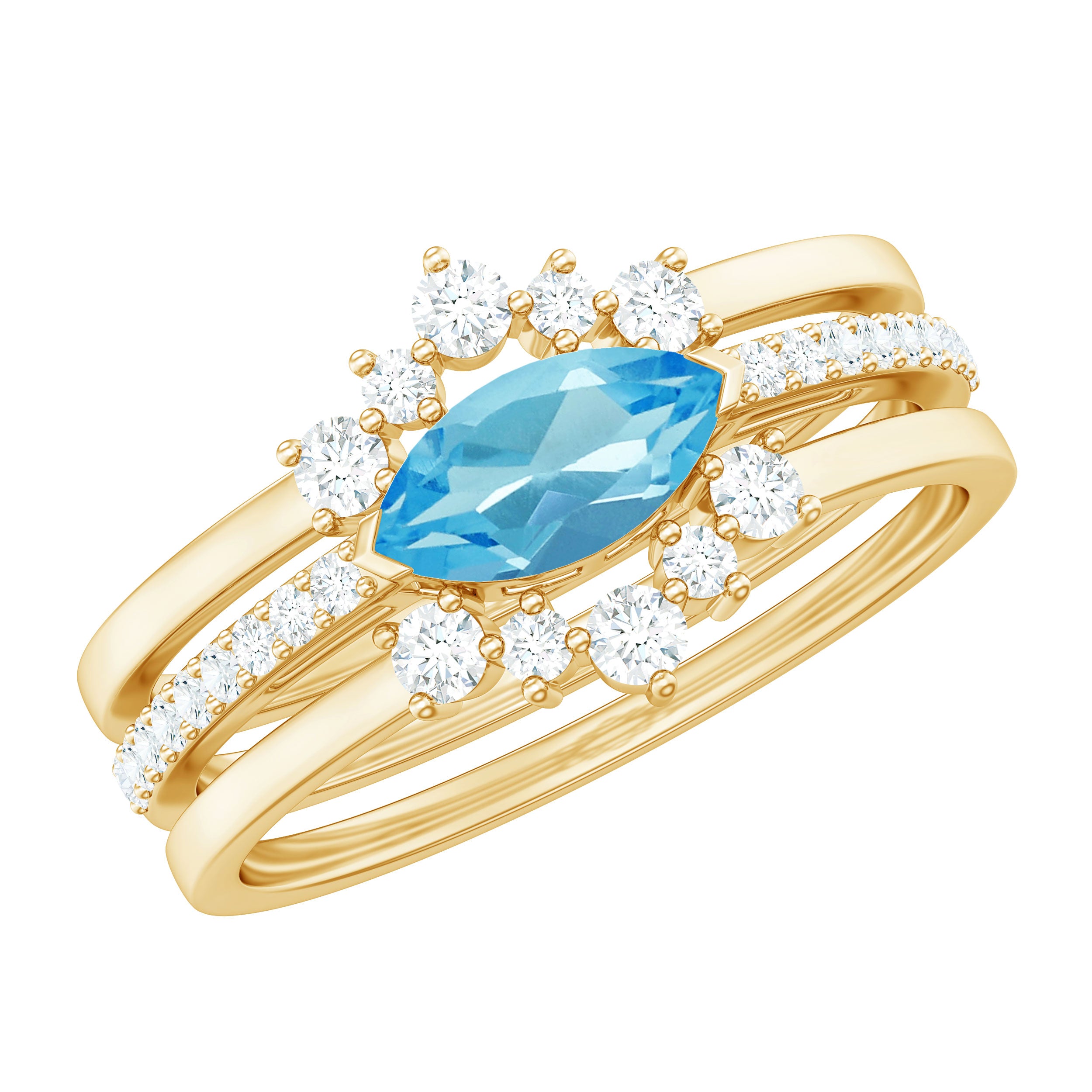 Natural Swiss Blue Topaz and Diamond Ring Set Swiss Blue Topaz - ( AAA ) - Quality - Rosec Jewels