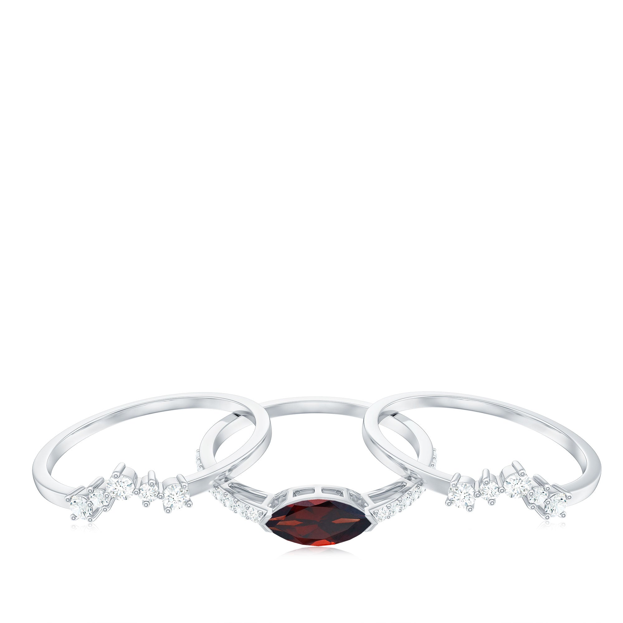 Garnet Stackable Ring Set with Diamond Stones Garnet - ( AAA ) - Quality - Rosec Jewels