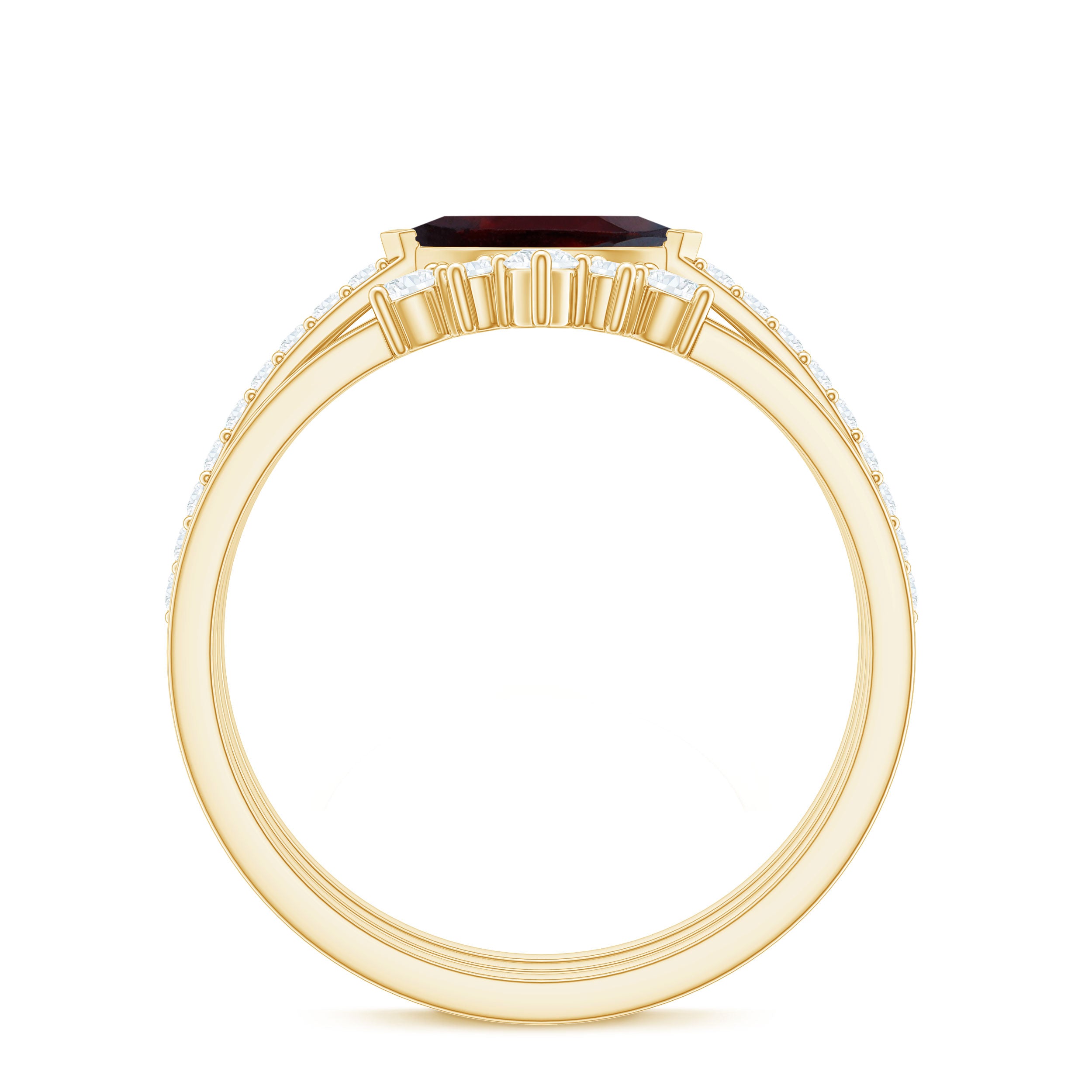 Garnet Stackable Ring Set with Diamond Stones Garnet - ( AAA ) - Quality - Rosec Jewels