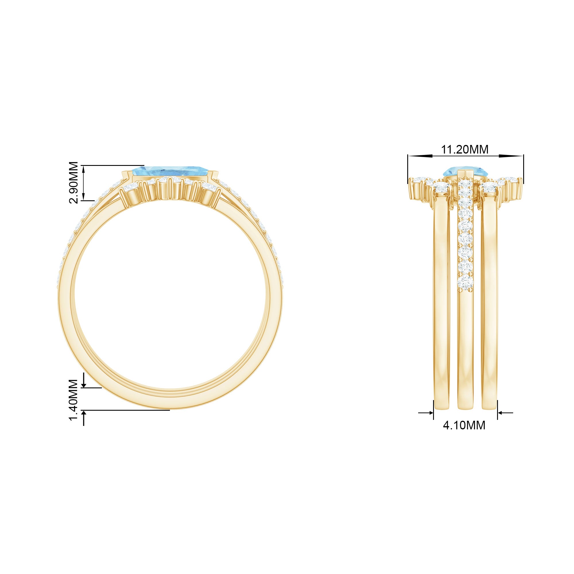Genuine Aquamarine and Diamond Ring Set Aquamarine - ( AAA ) - Quality - Rosec Jewels