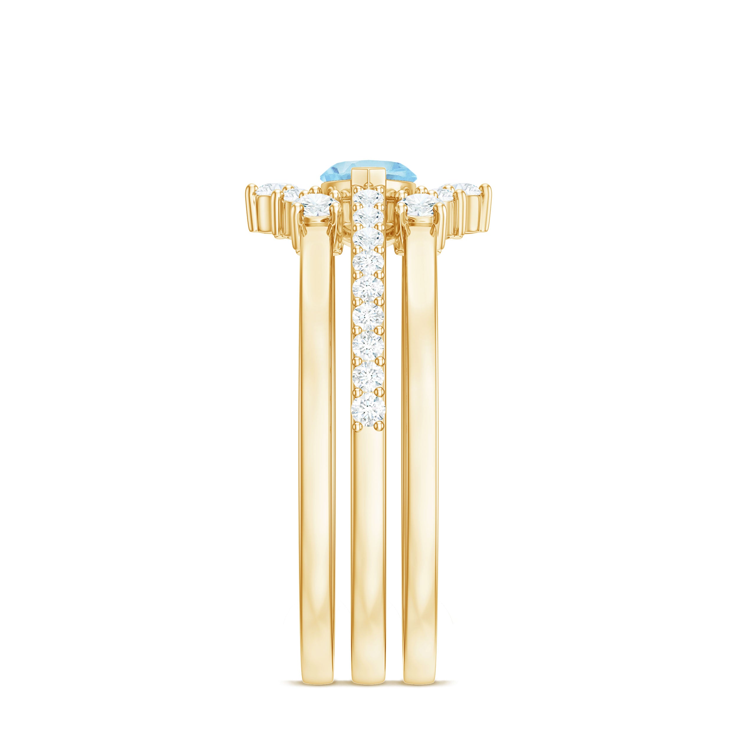 Genuine Aquamarine and Diamond Ring Set Aquamarine - ( AAA ) - Quality - Rosec Jewels