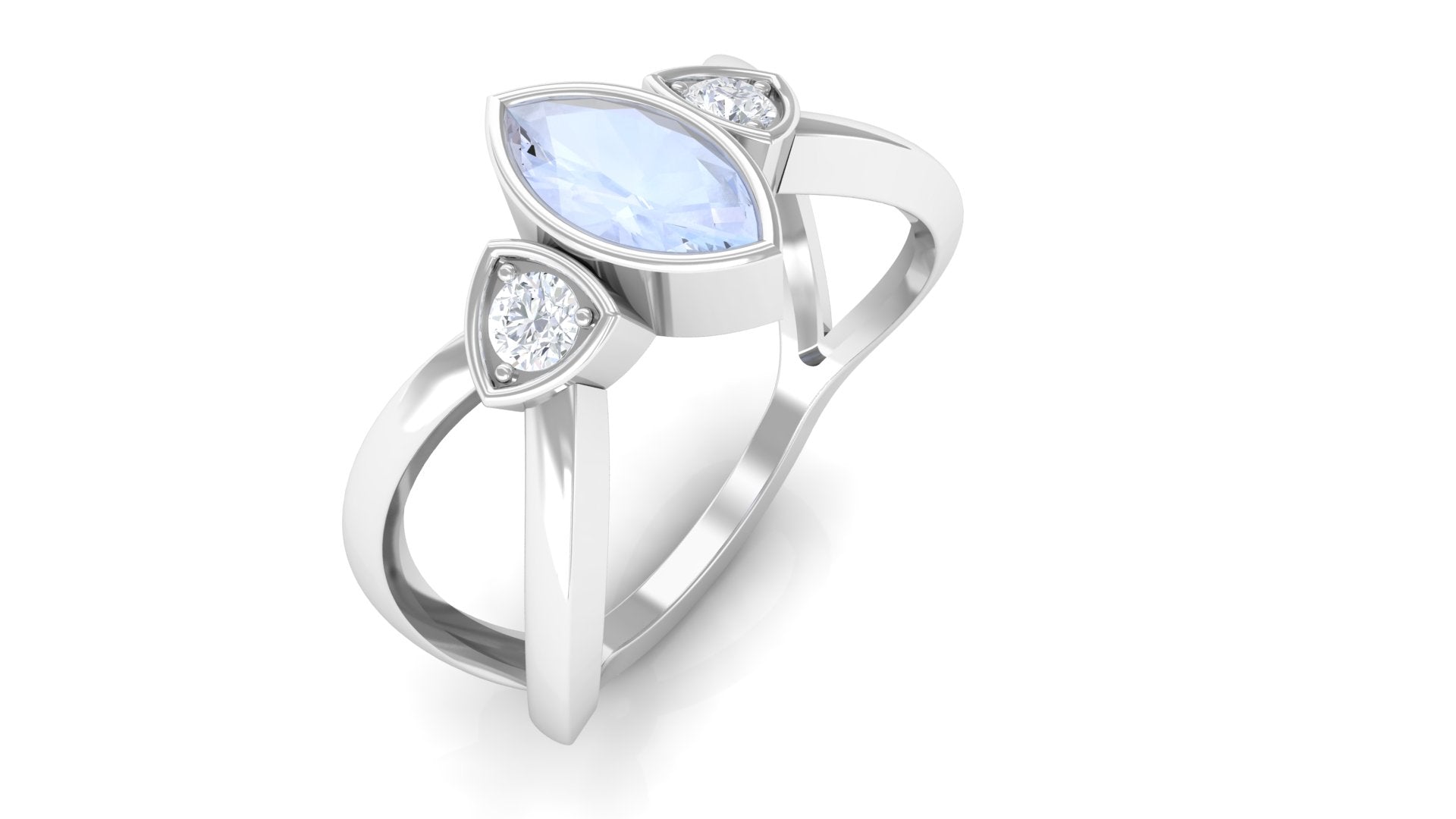Split Shank Moonstone Solitaire Ring with Diamond Moonstone - ( AAA ) - Quality - Rosec Jewels