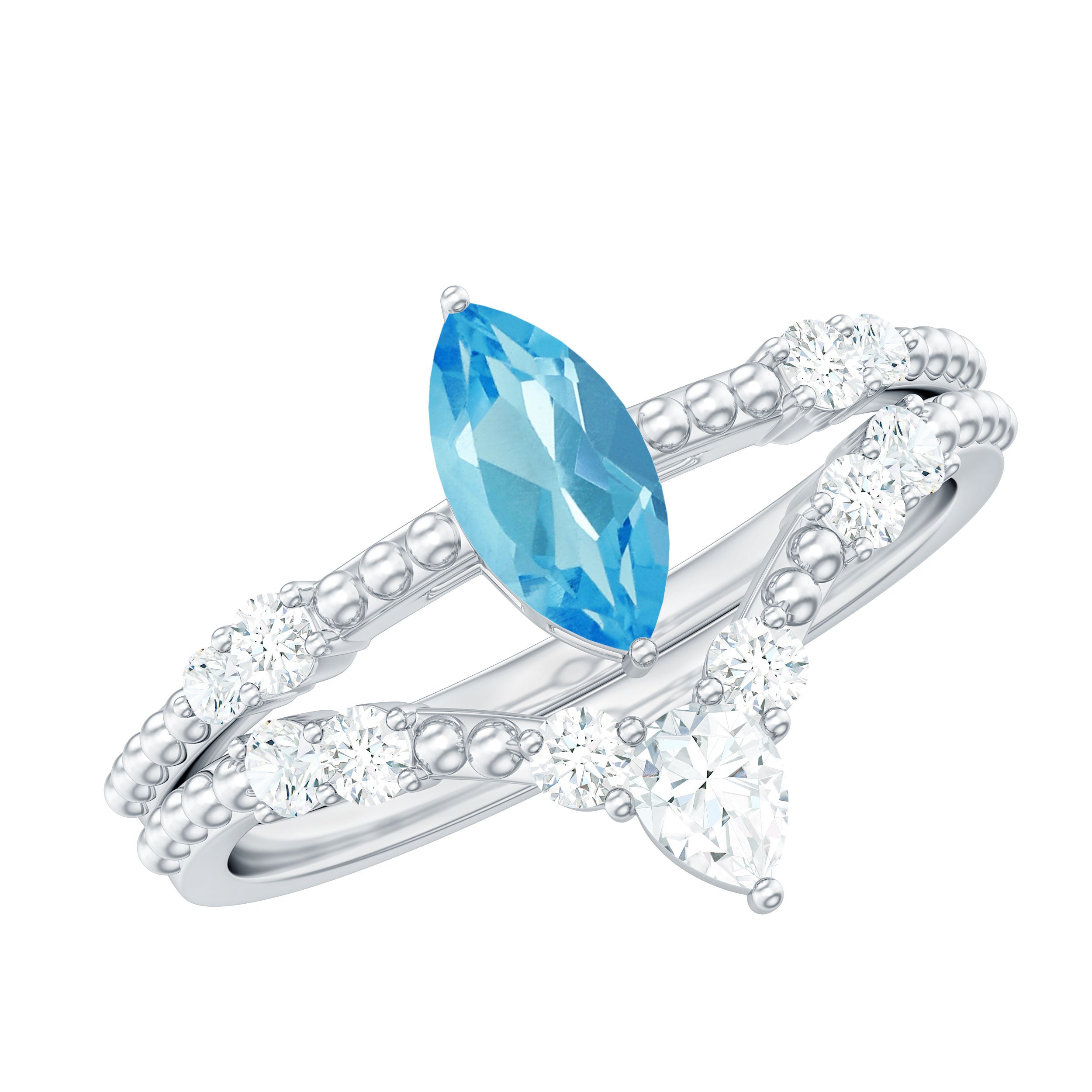 Real Swiss Blue Topaz and Moissanite Ring Set Swiss Blue Topaz - ( AAA ) - Quality - Rosec Jewels