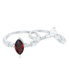 Natural Garnet and Diamond Ring Set Garnet - ( AAA ) - Quality - Rosec Jewels