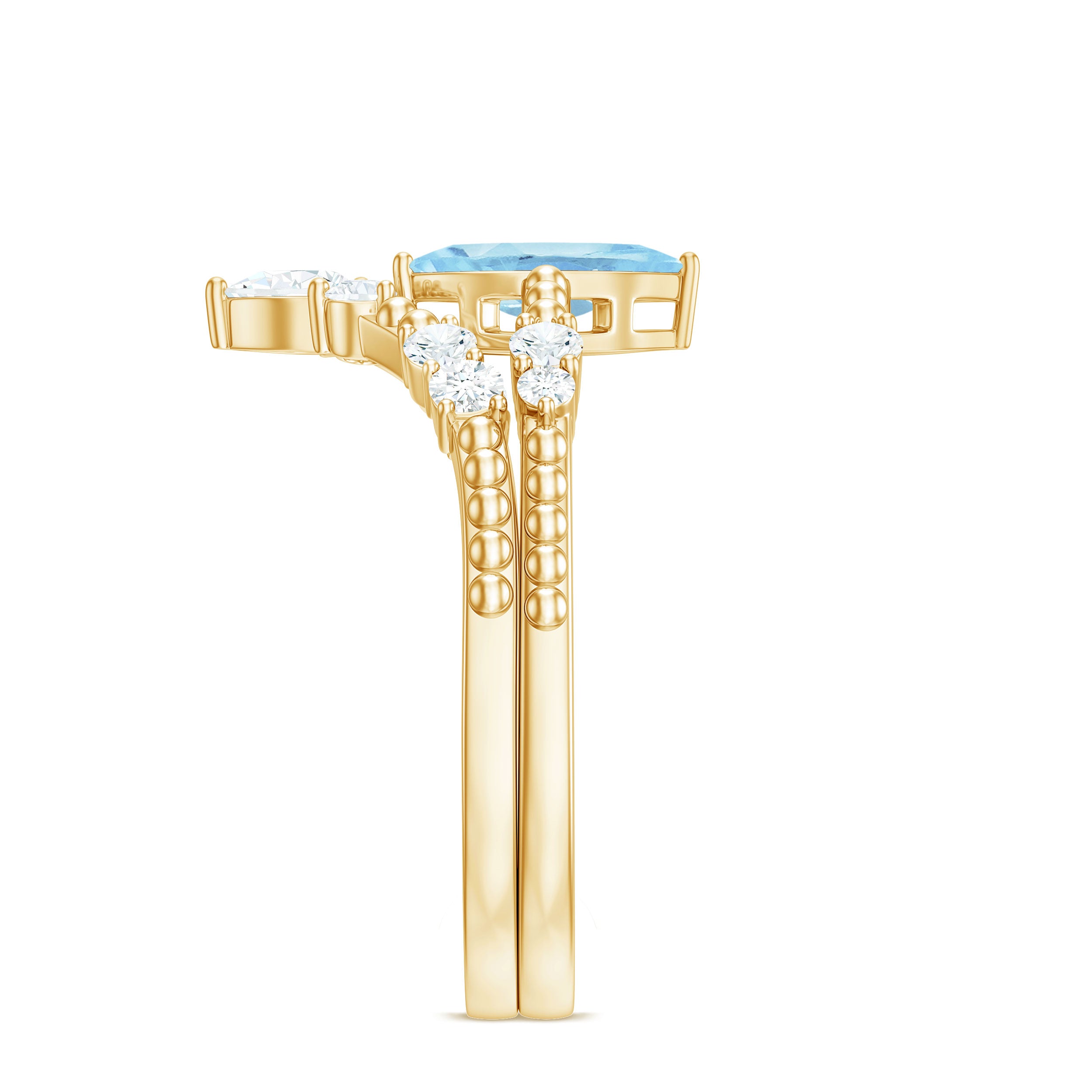1.50 CT Real Aquamarine Ring Set with Diamond Aquamarine - ( AAA ) - Quality - Rosec Jewels