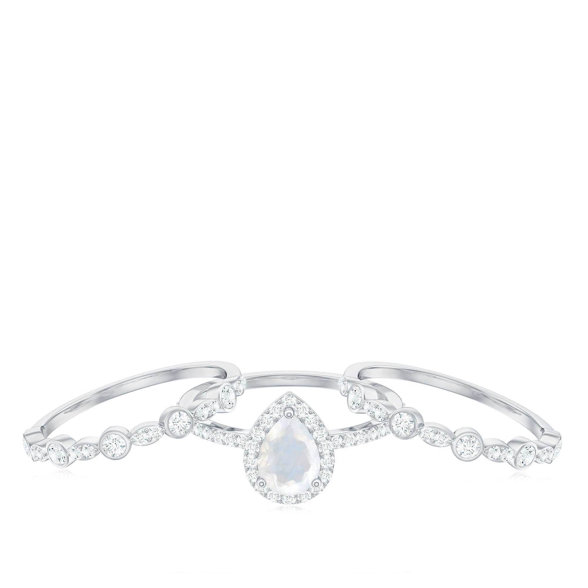 Pear Cut Moonstone Bridal Trio Ring Set with Moissanite Band Moonstone - ( AAA ) - Quality - Rosec Jewels
